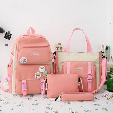 Kylethomasw Women Laptop Backpack 4 Pcs Set Harajuku Canvas School Bags For Teenage Girls Kawaii College Student Kids Book Bag Rucksack